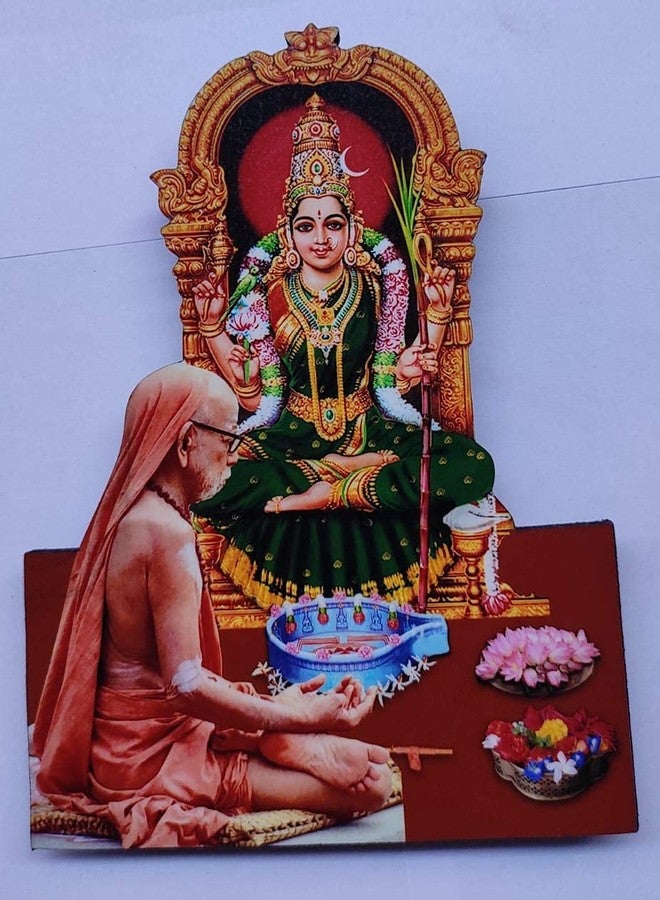 Vils Goddess Sri Kanchi Kamakshi, Maha Periyava Divine Holy Blessing Wood & Plastic Statue/Photo Frame Cutout with Backstand for Pooja/Gift (5.5 inch X 8 inch) (Kamakshi White) - Image 1